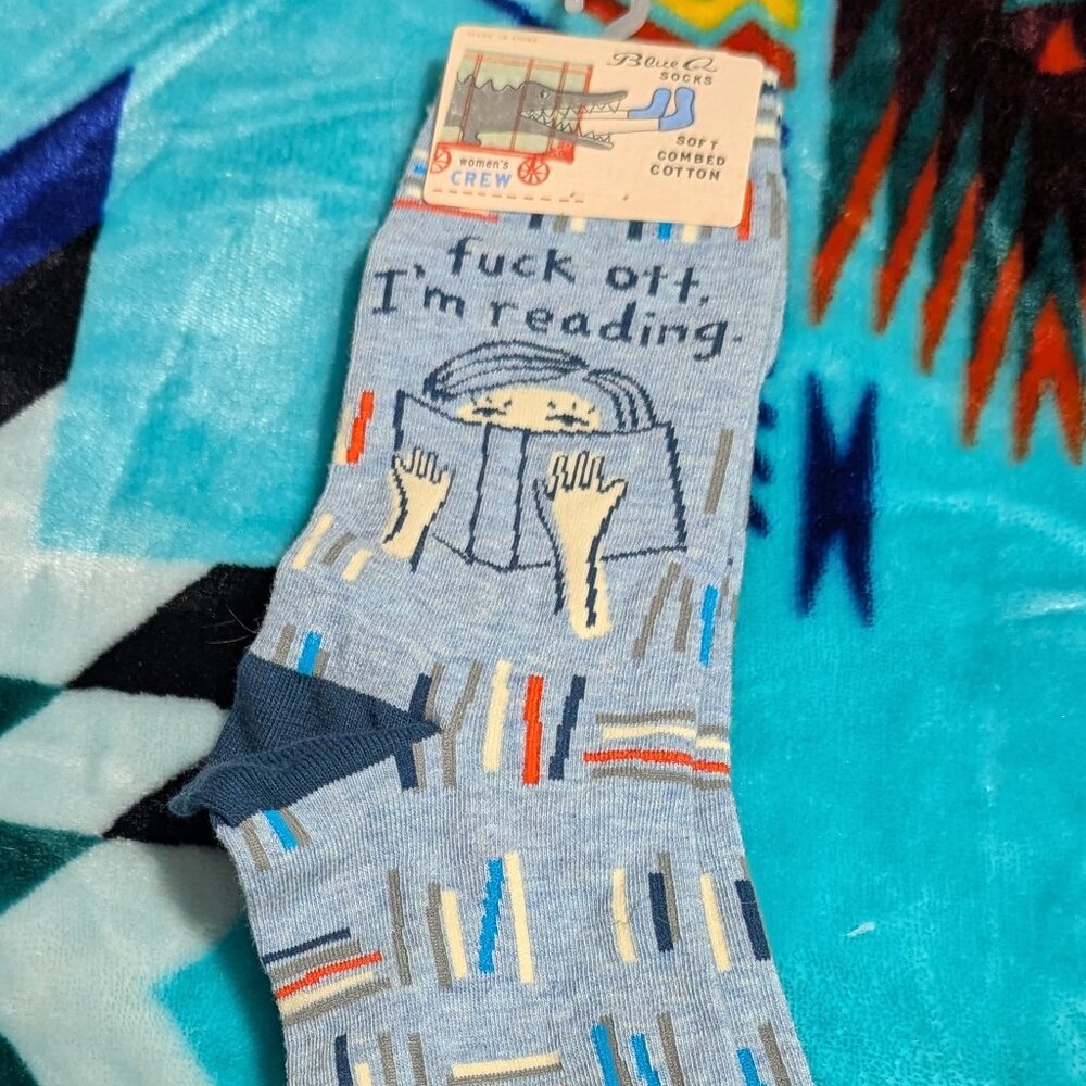 "F*CK Off, I'm Reading" Women's Crew Socks, New , Size 5-10